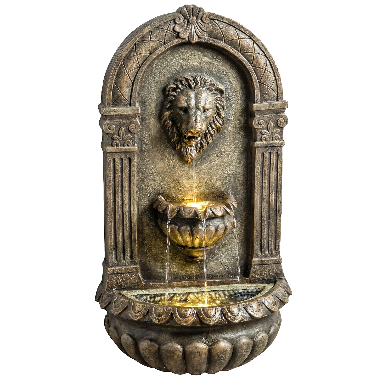 Wall-Mounted 3-Tier Outdoor Fountain with LED Lights