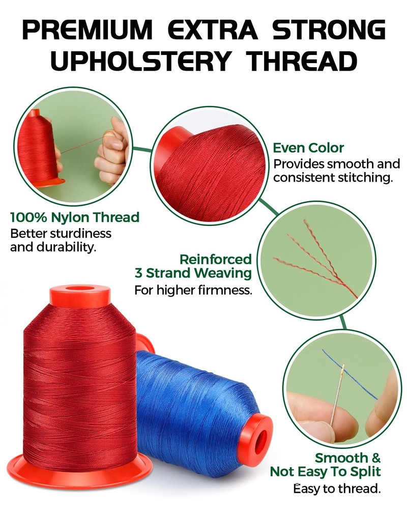 Extra Strong Upholstery ThreadRed 1000 Meters Bonded Nylon Thread for Denim L...