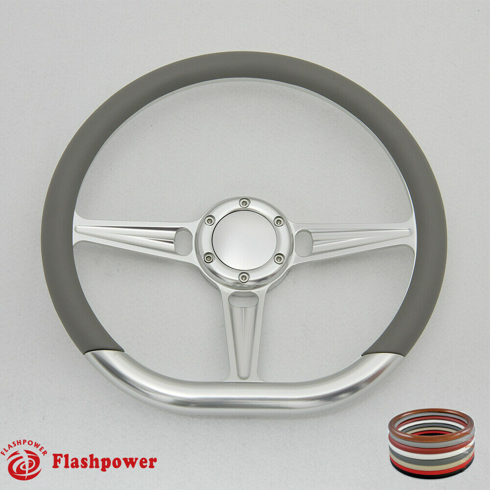 14" D Type Billet Steering Wheel Red Half Wraps Chevy Ididit FlamingRiver