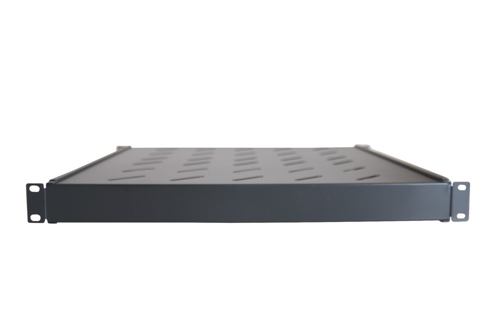 1U 19" 4 Post Fixed Vented Server Shelf, Adjustable Rack Mount 17in - 33in Black