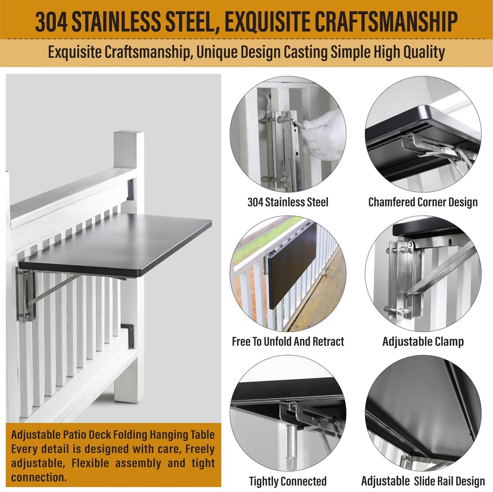 BITALS 304 Stainless Steel Deck Railing Adjustable Slide Rail Railing Folding