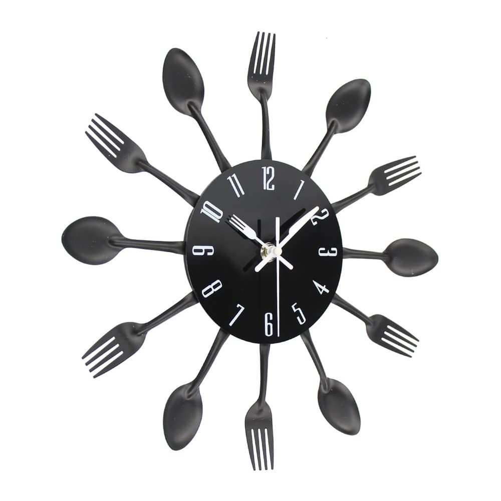 Timelike Kitchen Wall Clock, 3D Removable Modern Creative Cutlery Kitchen Spo...