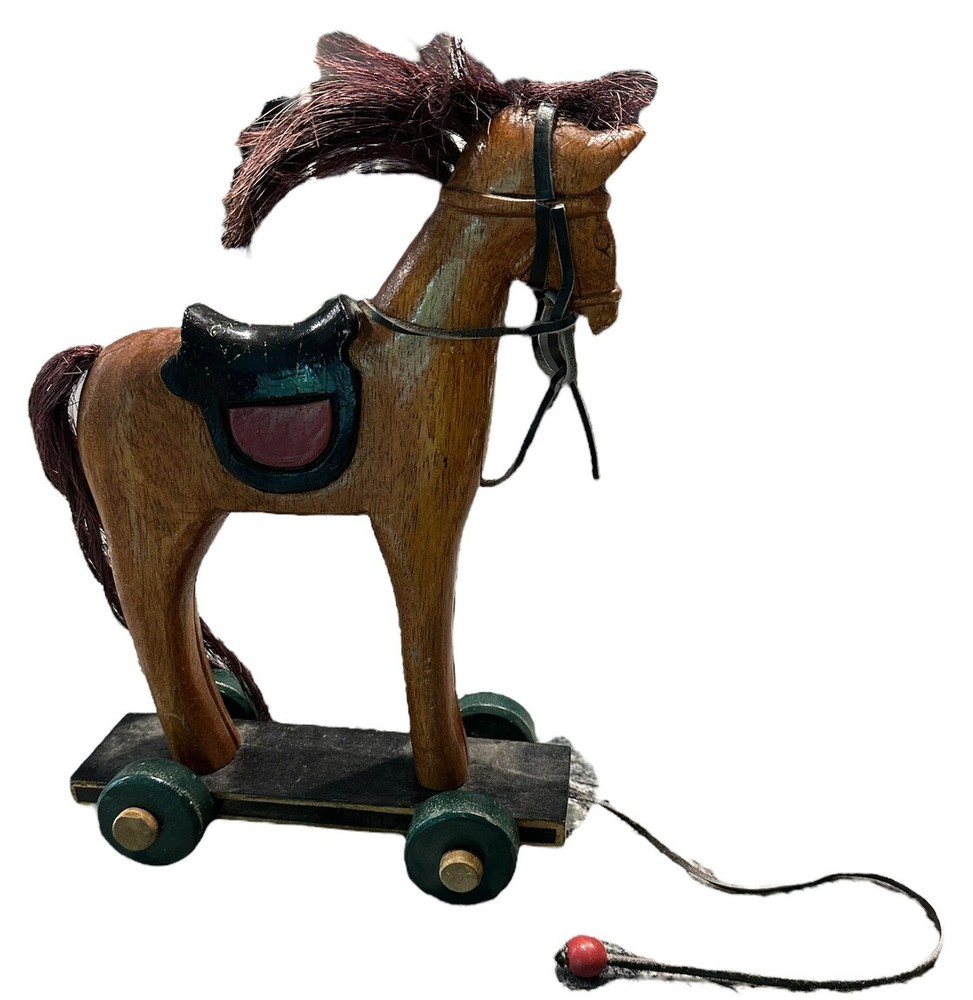 Vintage Horse On Wheels With Pull String
