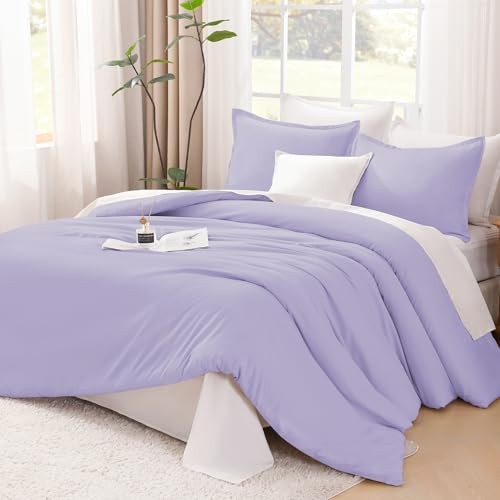 Purple Comforter Size, 3 Pieces Lightweight Solid Bedding Full Lavender