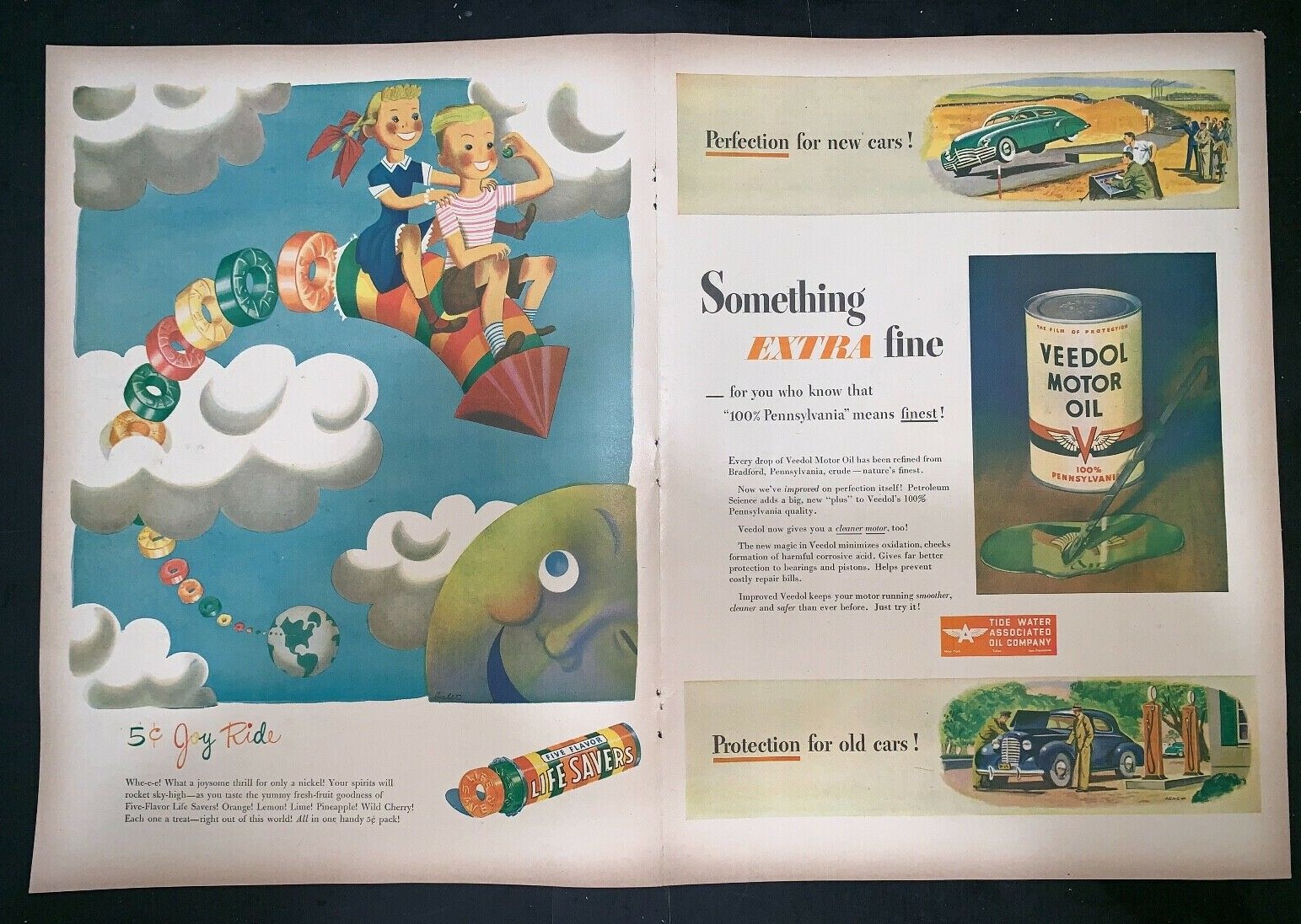 Life Magazine Ad LIFE SAVERS and VEEDOL MOTOR OIL Reverse TEXTRON 1946 AD