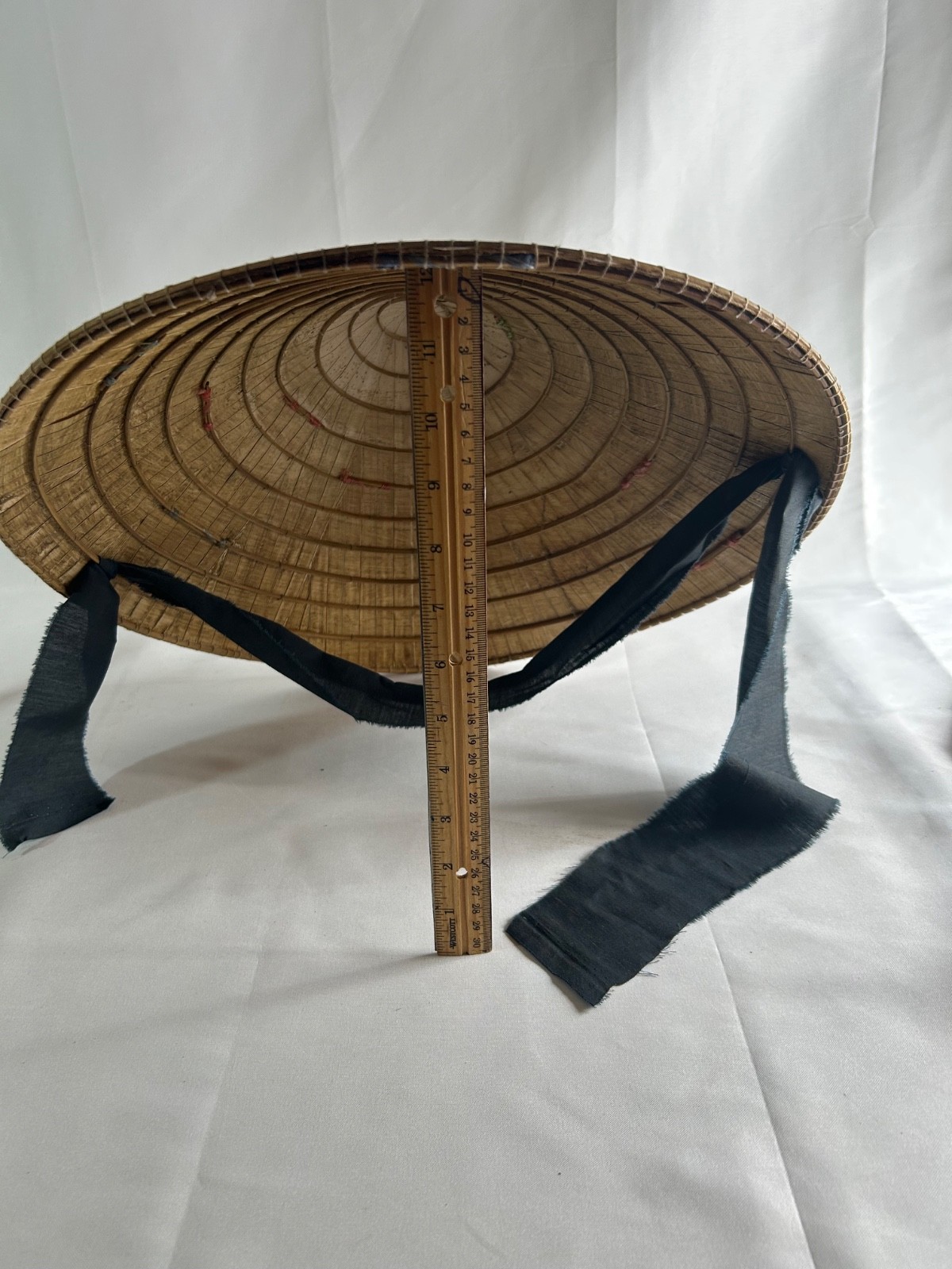 Asian Bamboo Straw Conical Coolie Sun, Fishing, Garden Hat with colored strap