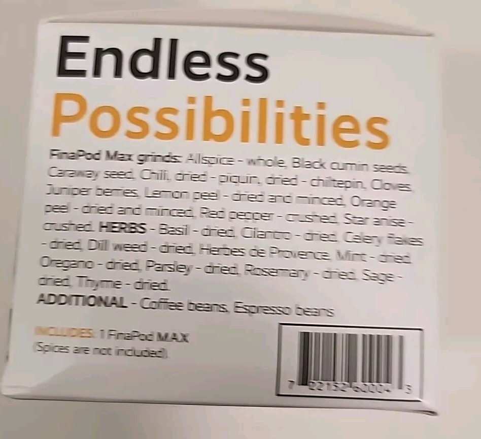 HTF Finamill MAX Grinds Finapod Spice Grinder New In BOX Adjustable