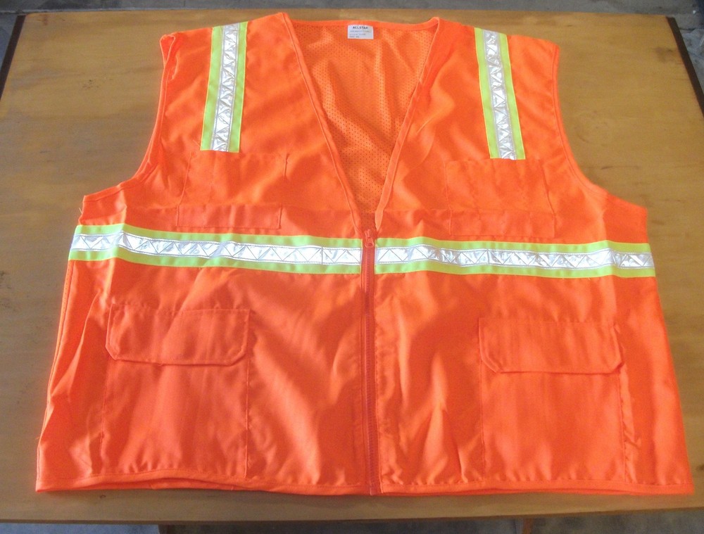 Safety Vest High-Viz Orange, Reflective Strips, Solid Front, Mesh Back, Size 5X
