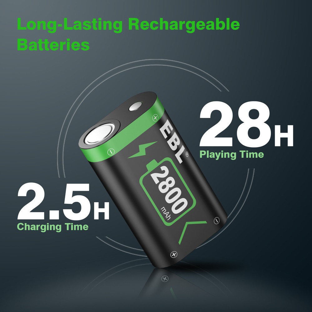 EBL 2x Rechargeable Batteries + Battery Charger for Xbox One Controller
