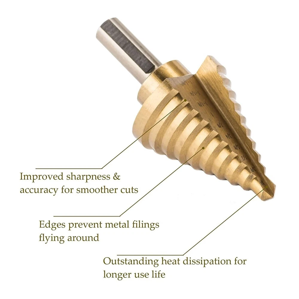 HSS 6PCS Titanium Step Drill Bit Set W Automatic Center Punch High Speed Steel