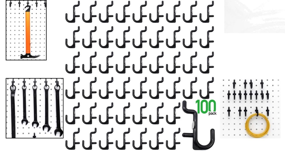 Effortless Organization: 100 Black Pegboard Hooks with Non-Damaging Tips