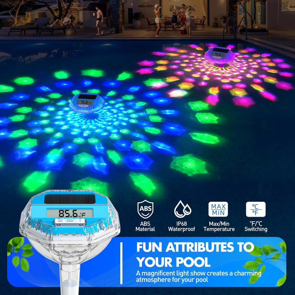 Solar Digital Pool Thermometer Floating Easy Read, Large LCD Screen Pool Ther...