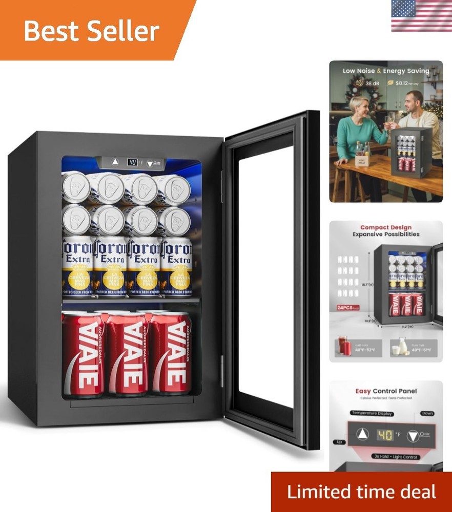 24 Cans Beverage Refrigerator Cooler - Mini Fridge with Digital Temperature C...