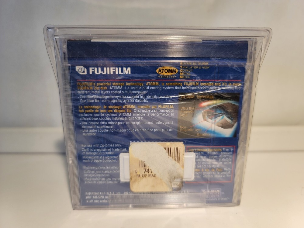 Fujifilm 100MB MAC Formatted Zip Disk with Protective Case 5 Pack Factory Sealed