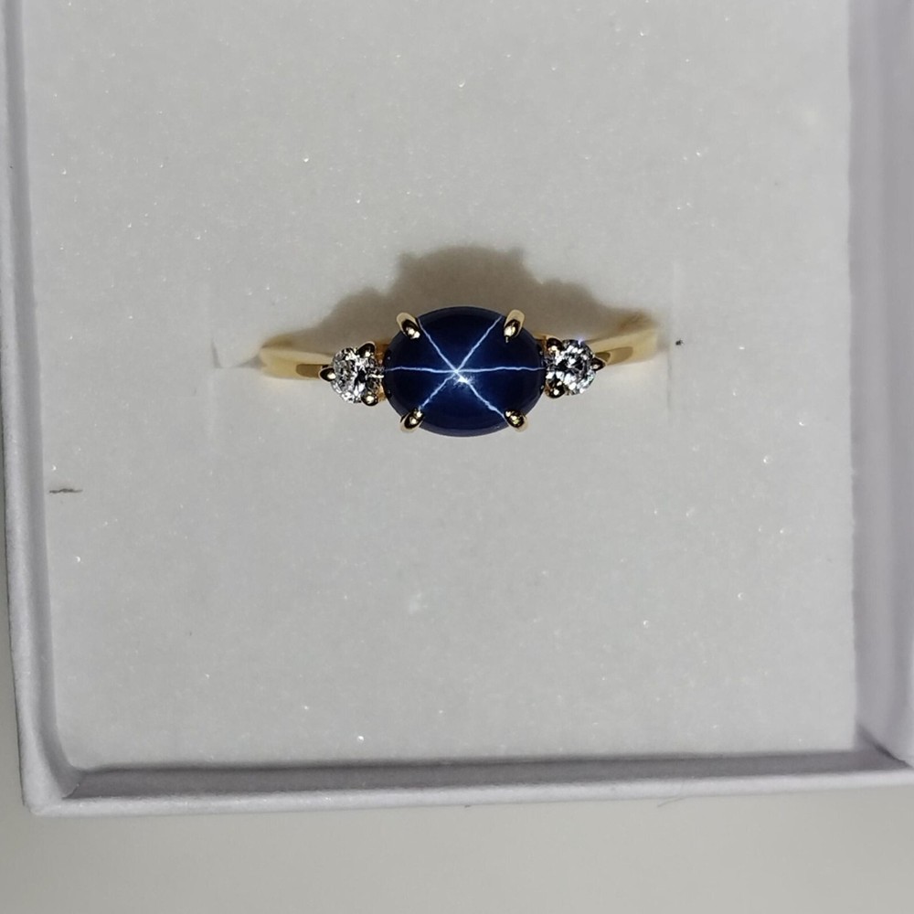 Beautiful Lindy Blue Star Sapphire Ring 925 Solid Silver Anniversary Gift Ring