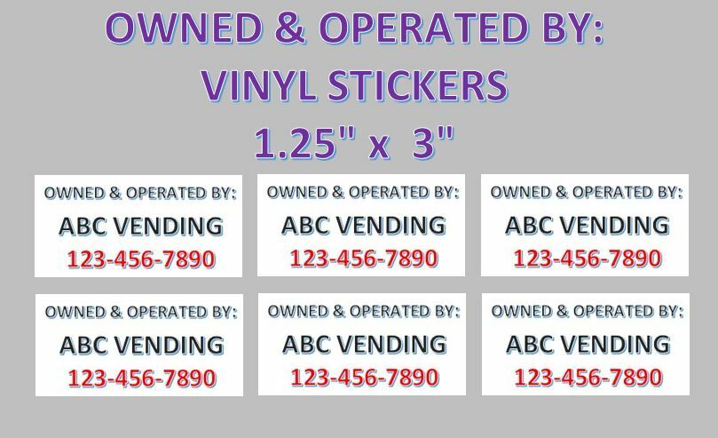 6 Product VENDING Machine candy labels Stickers OWNED BY ID