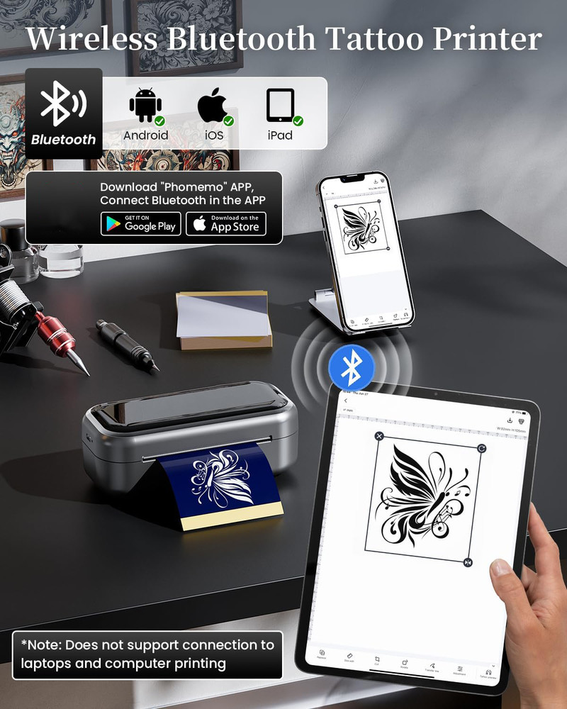 TP31 Bluetooth Tattoo Template Printer, Thermal Machine With 30pcs Tattoo Paper