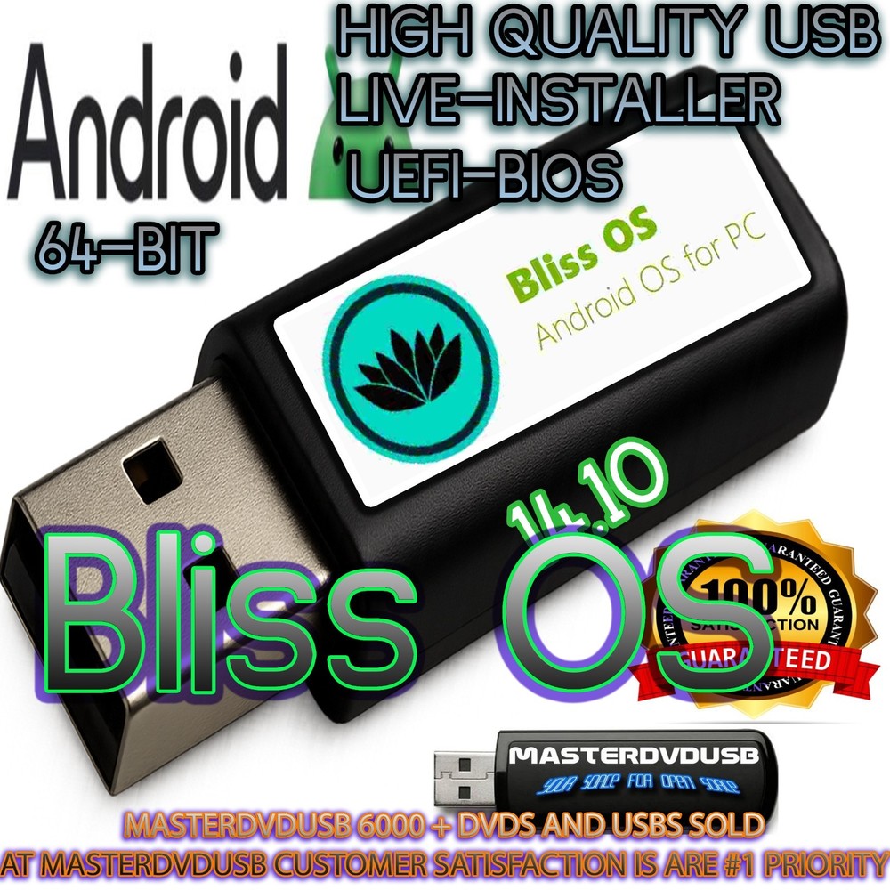 Bliss OS 14.10 USB Bootable Flash Drive – Android OS for PC/Laptops – 64‑Bit