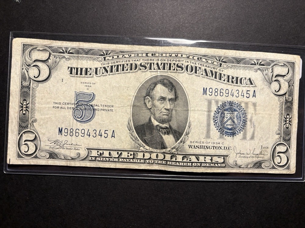 1934-C $5 Silver Certificate Note — Circulated
