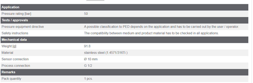 IFM E30016 Compression Fitting For Temperature Sensors New #