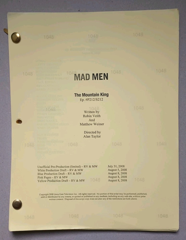 MAD MEN TV SCRIPT 'The Mountain King' Yellow Production Draft