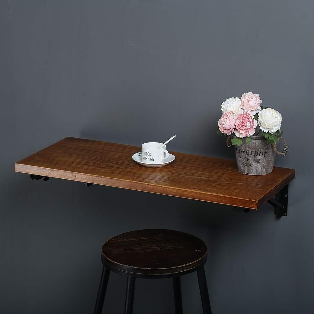 Versatile 40"x16" Wall-Mounted Drop Leaf Dining Table in Solid Pine Wood