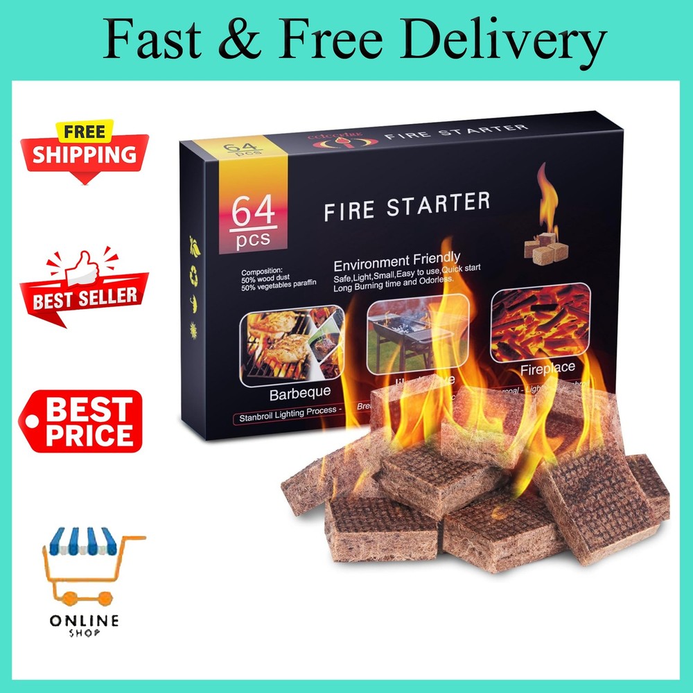 Fire Starter Squares 64, Odorless Fire Starters for Fireplace, Camping