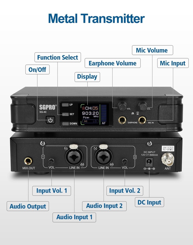 Wireless IEM System - Metal Transmitter, Expendable Bodypack Receiver with Earph