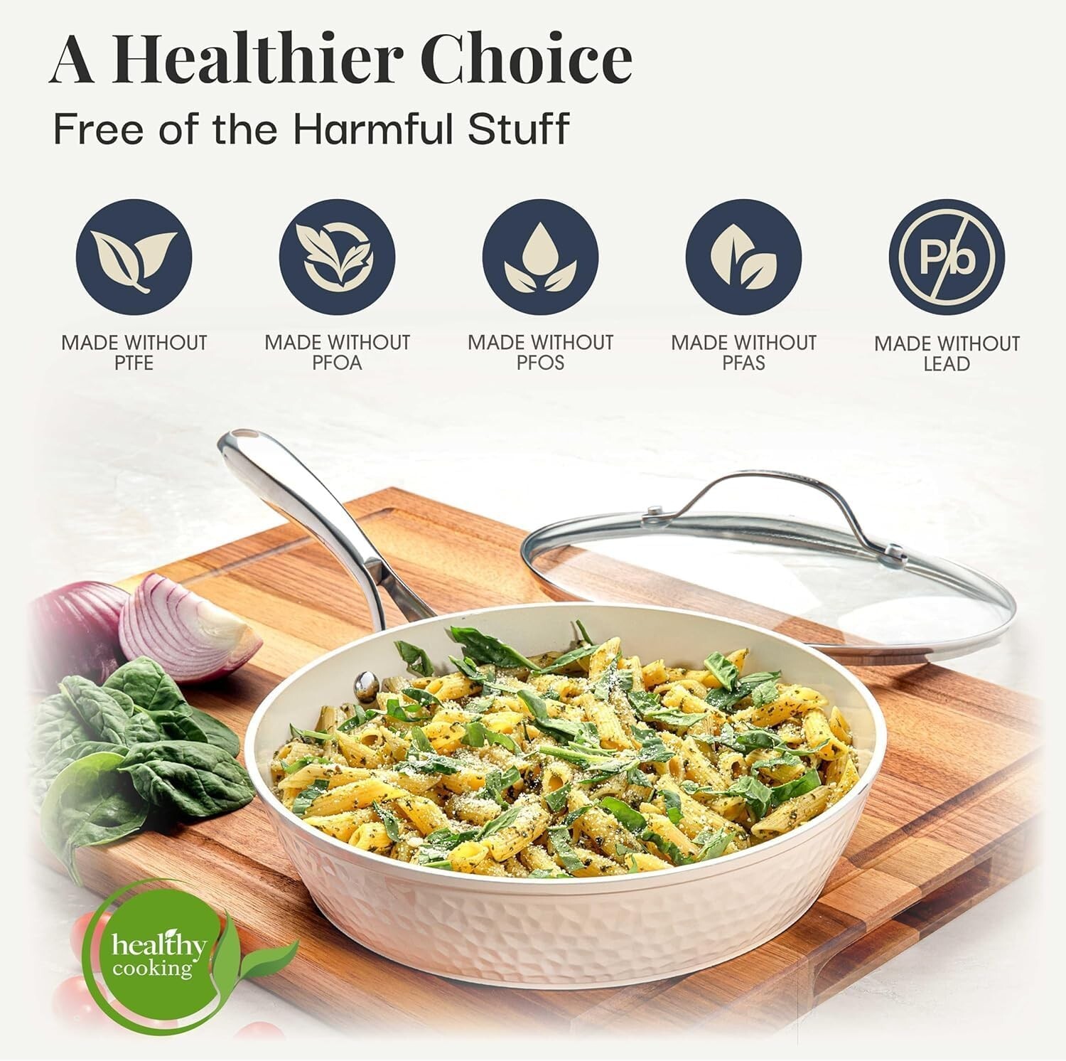 Gotham Steel Hammered Cream 10'' Ultra Ceramic Nonstick Fry Pan with Lid