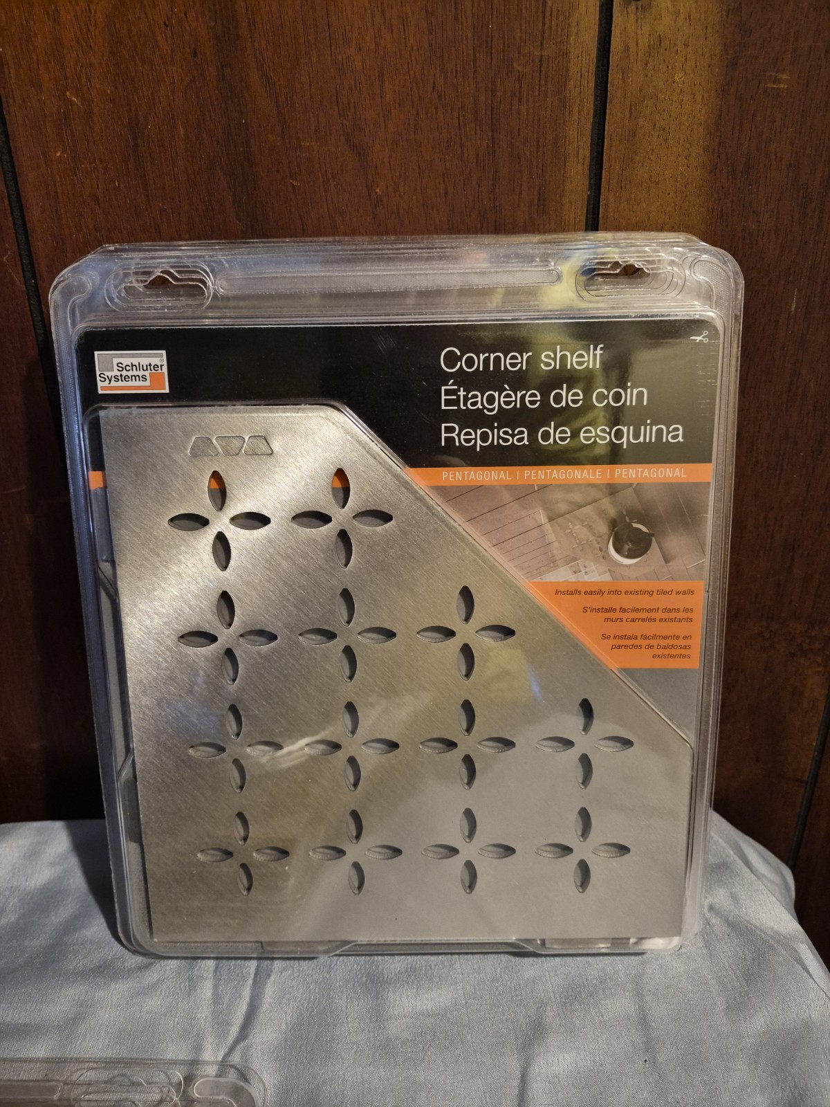 Schlüter SHELF-E Floral Design Wall-Mount Corner Shelf - Stainless Steel | 0607