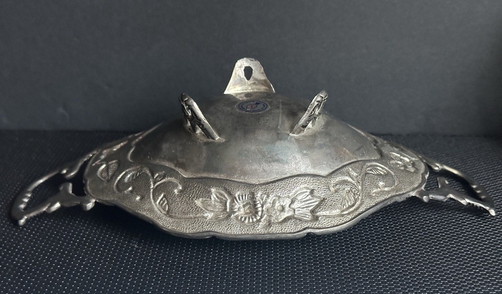 Vintage Studio Silversmiths Silver Plate Floral Footed Oblong Tray W/ Handle