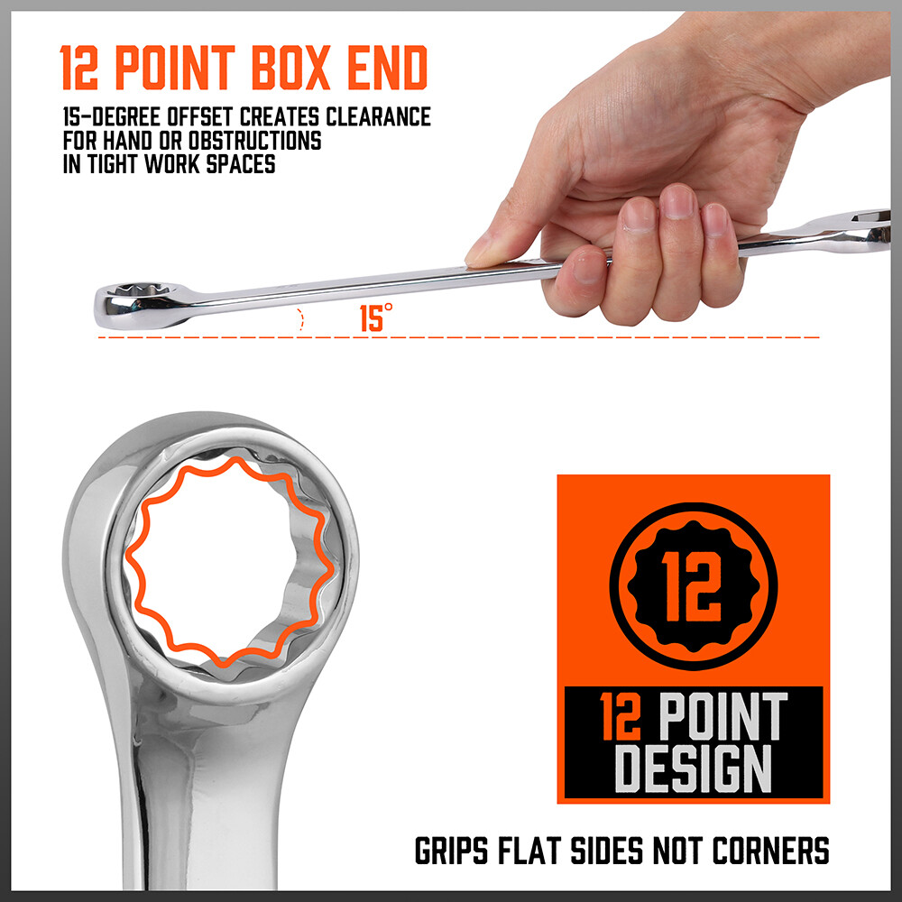 32PC Wrench Spanner Set SAE Metric 1/4"-1" 7-22mm 12 Point Box End Storage Case