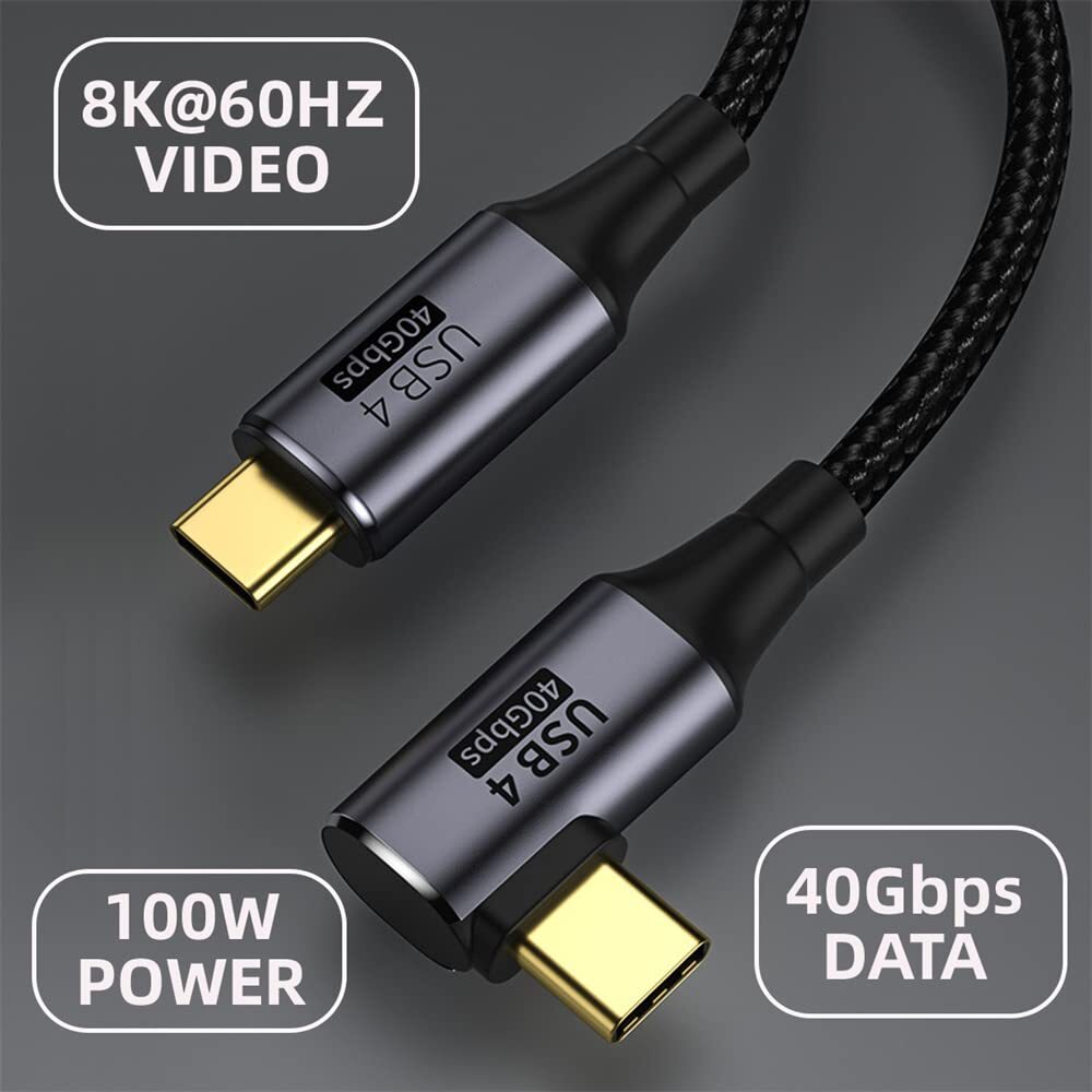 Angled USB4 Cable 100W Charging 40Gbps Data Transfer 50cm Thunderbolt 3/4
