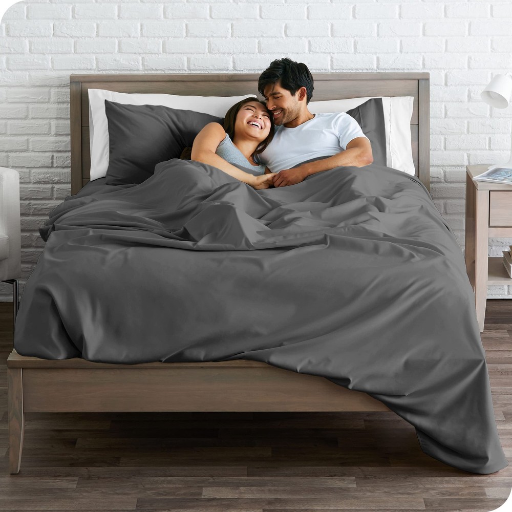Kitchen Queen 2 Pack Grey Queen Flat Sheets Ultra Soft Microfiber 90x102