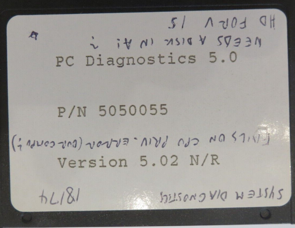 3.5" Floppy Disk PC Diagnostics 5.0 P/N 5050055 Version 5.02 N/R computer disc -