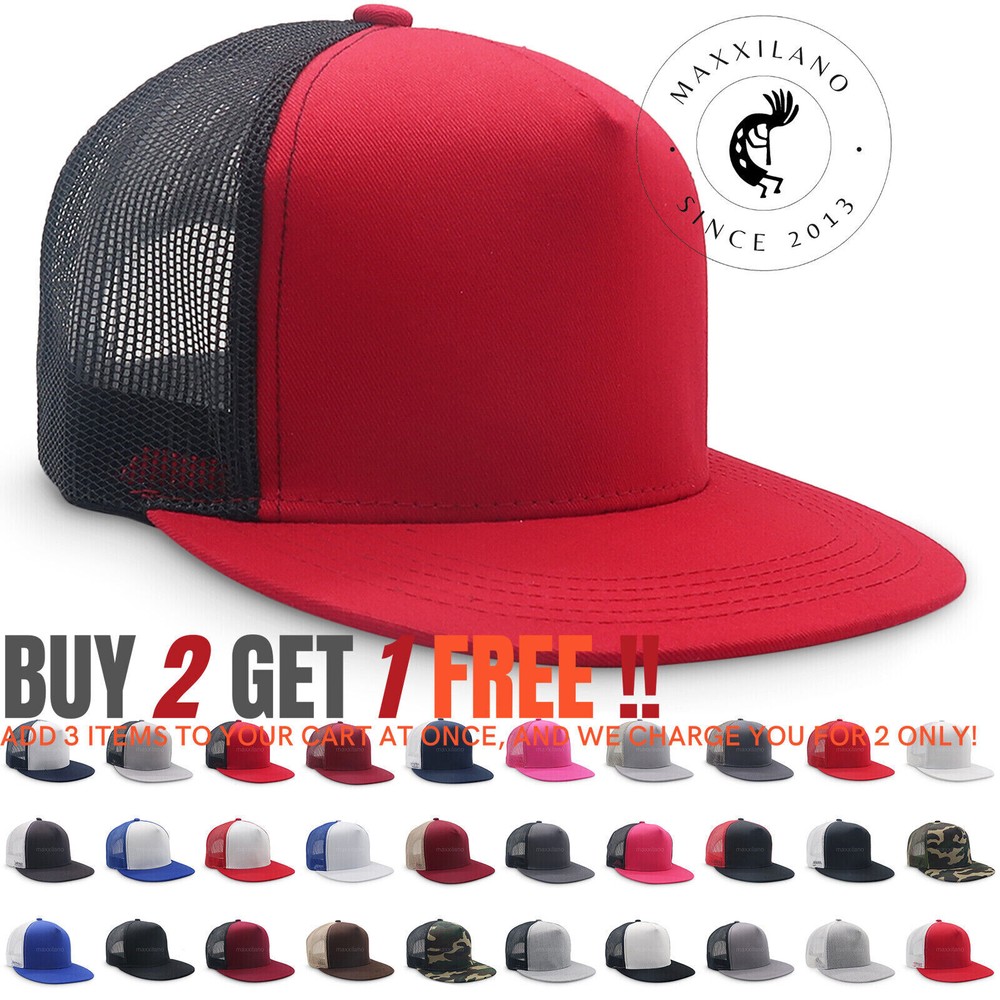 Snapback Hat Cotton Mesh Solid Flat Brim Style Baseball Cap Trucker Men Visor