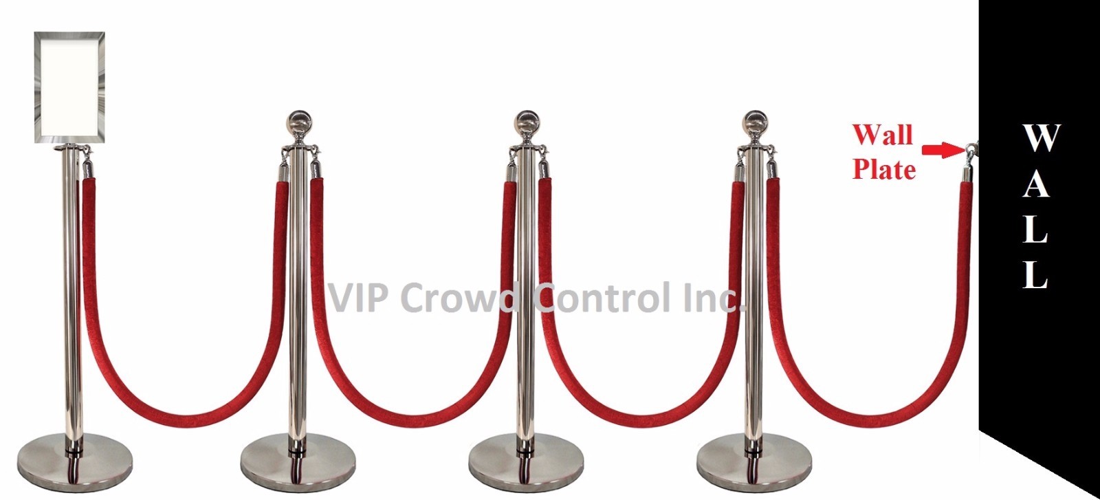 ROPE STANCHION, 10 PCS SET, CROWN TOP, MIRROR POLISH S.S. 12" DOMED BASE