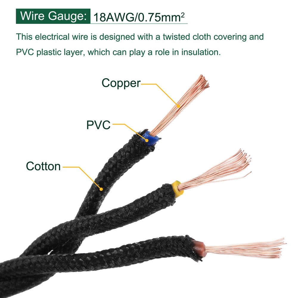 1Pcs Twisted Cloth Covered Electrical Wire CRAFT 3 Core 18AWG 5M