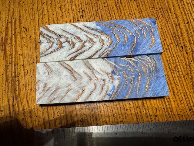 Pair of Beautiful deep blue & white leaf pattern Resin Knife Handle Blank Scale