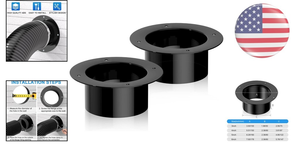Versatile 4 Inch Duct Flanges for Dust Collection & Ventilation Systems - 2PCS