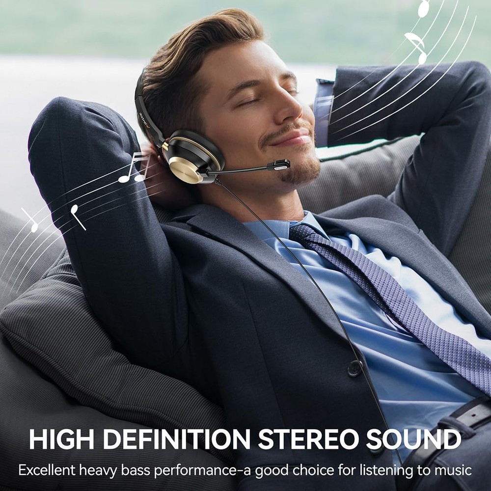 USB Computer Headset with Clear Chat Microphone Lightweight On Ear Wired Head