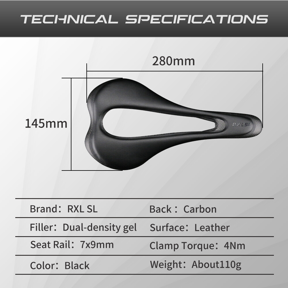 Carbon+Soft Leather Gel Racing Bike Saddle MTB Front Seat Mat 280*145mm RXL SL