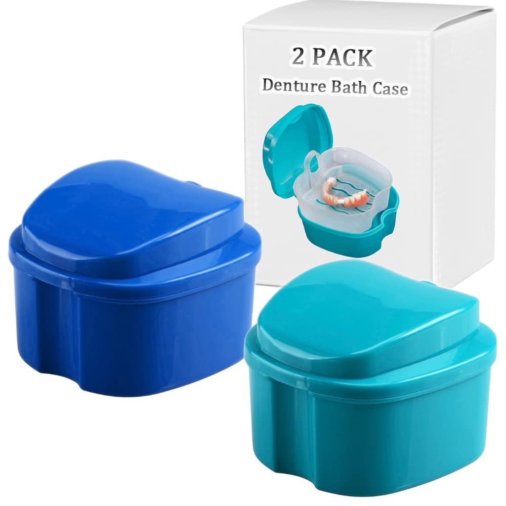 Denture Bath Box Retainer Case Navy Blue