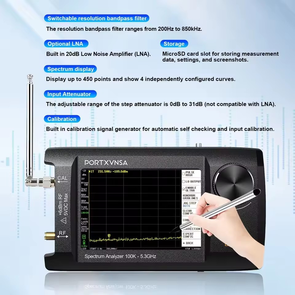 4-inch IPS LCD SA5 Multi functional Handheld Spectrum Analyzer 100k-5.3GHz