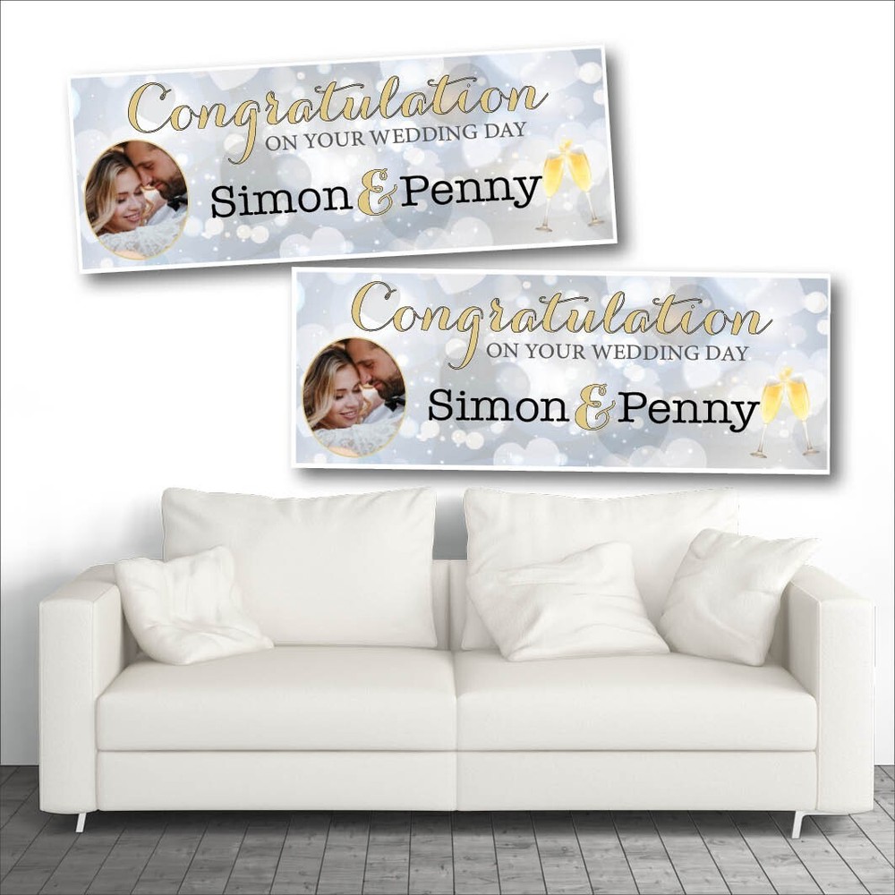2 PERSONALISED WEDDING CELEBRATION PHOTO BANNERS