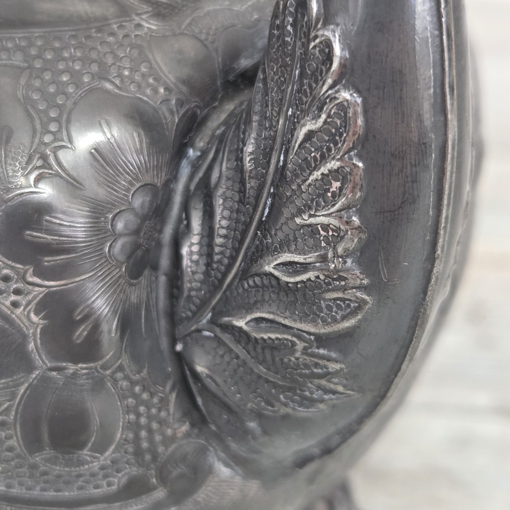 Antique SilverPlate Ornate Footed Teapot Shabby Worn Dinged