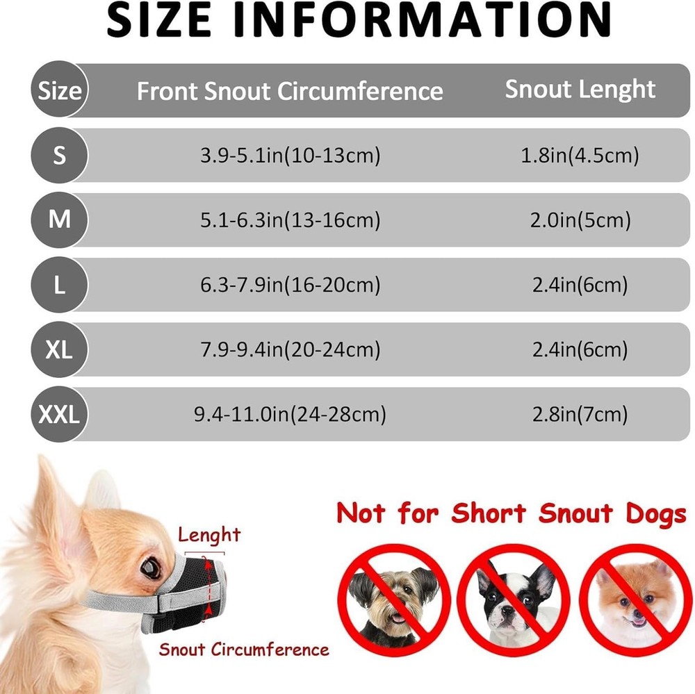 Dog Muzzle, Prevent Biting, Barking and Chewing Comfortable Mesh Soft Fabric