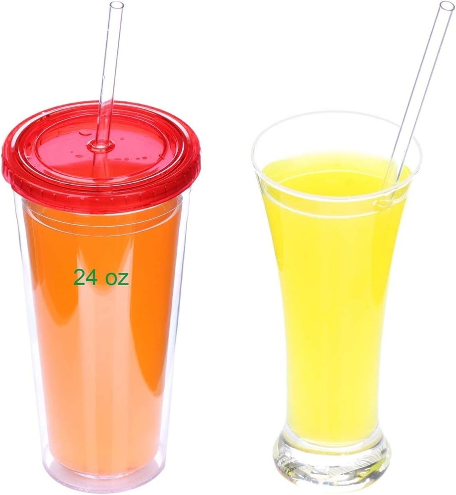 11 Inch Clear Reusable Plastic Replacement Drinking Straws Extra Long for 24Oz &