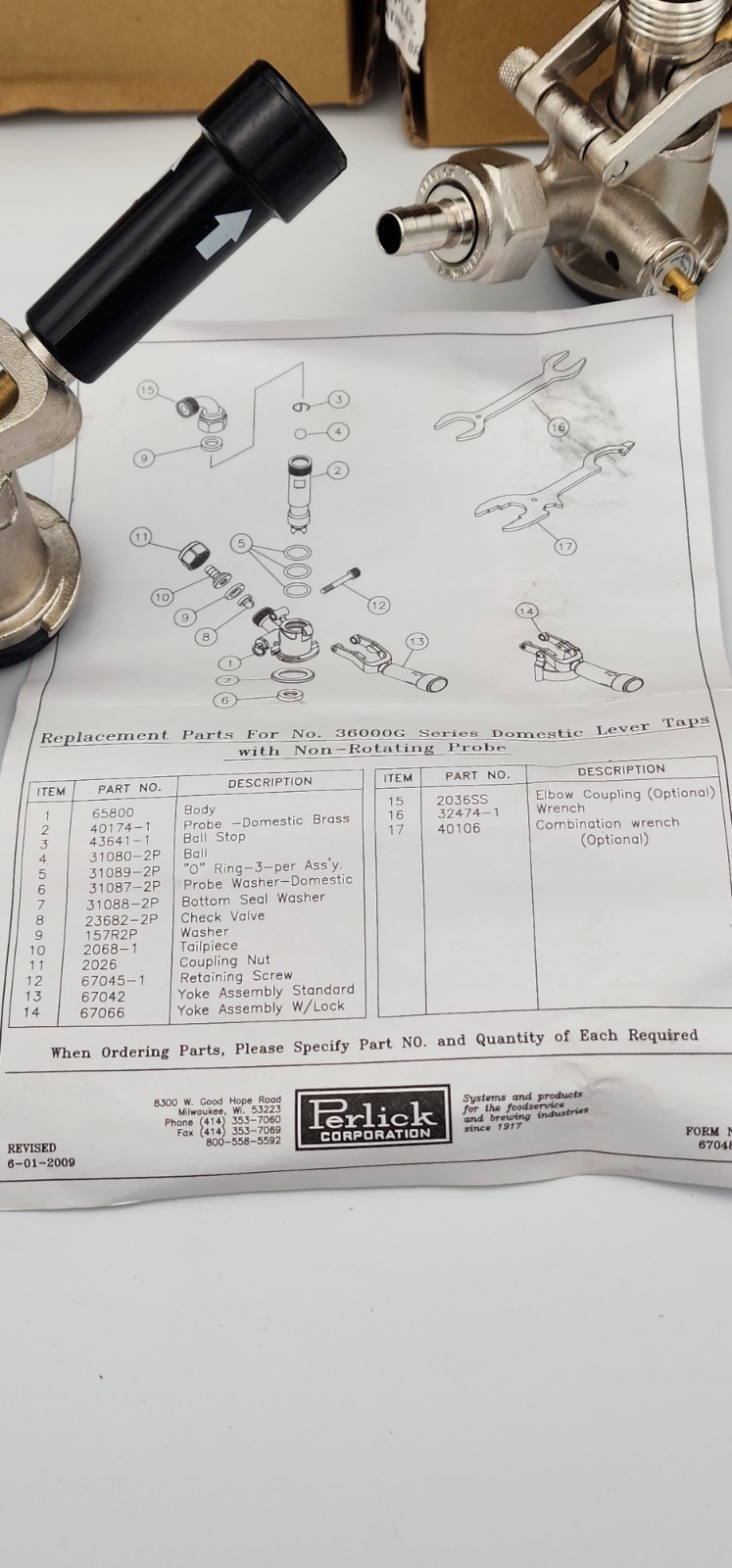TWO x PERLICK Domestic Keg Coupler with Non-Rotating Brass Probe Model: 36000G