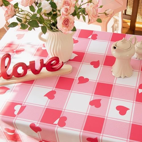 Checkered Rectangle Valentine's Day Tablecloth - 84" x 60" (Rectangular) Pink